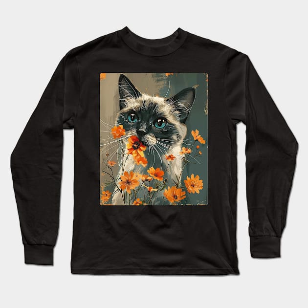 Ragdoll  Cat Flowers Photo Funny Cat Lover Gift Idea Long Sleeve T-Shirt by karishmamakeia